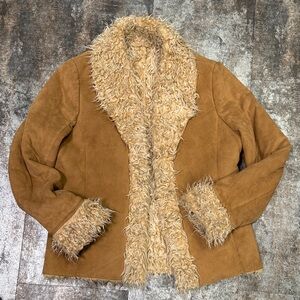 Women's Tan Suede Jacket with Faux Fur Trim